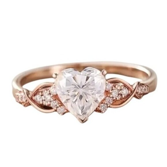 Moon Collection Jewelry - Heart Cut Timeless Moissanite Infinity Engagement Promise Ring in rose gold